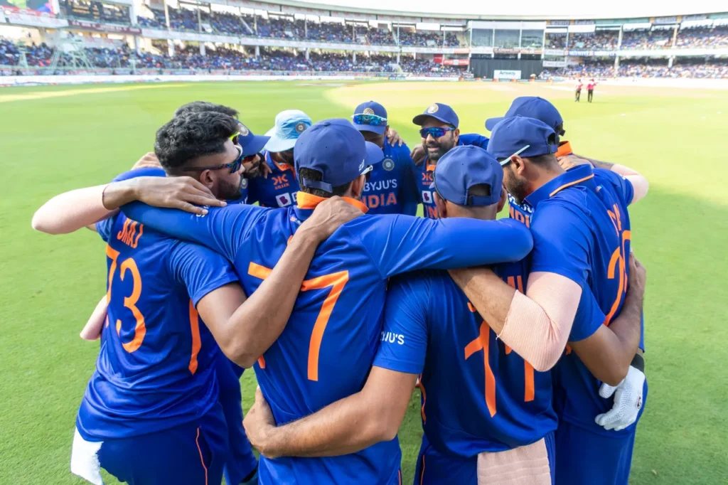 Team India in a hustle before the start of a match