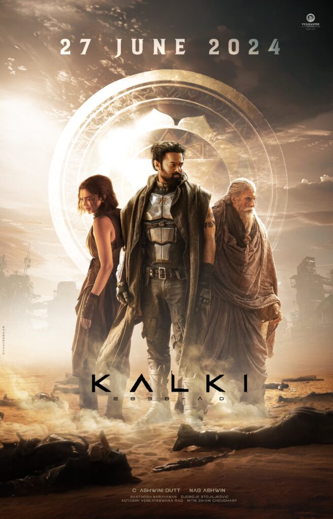 An image Featuring Prabhas , Deepika Padukone and amitabh